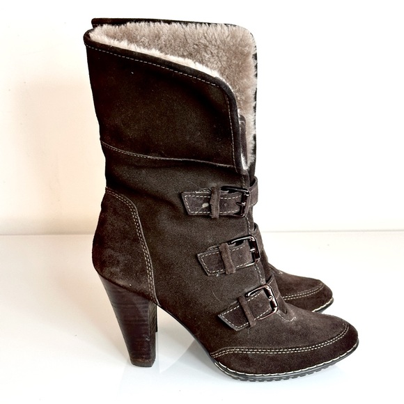 Sofft Sagan Suede Buckle Shearling Heeled Boots 8 - Picture 4 of 10